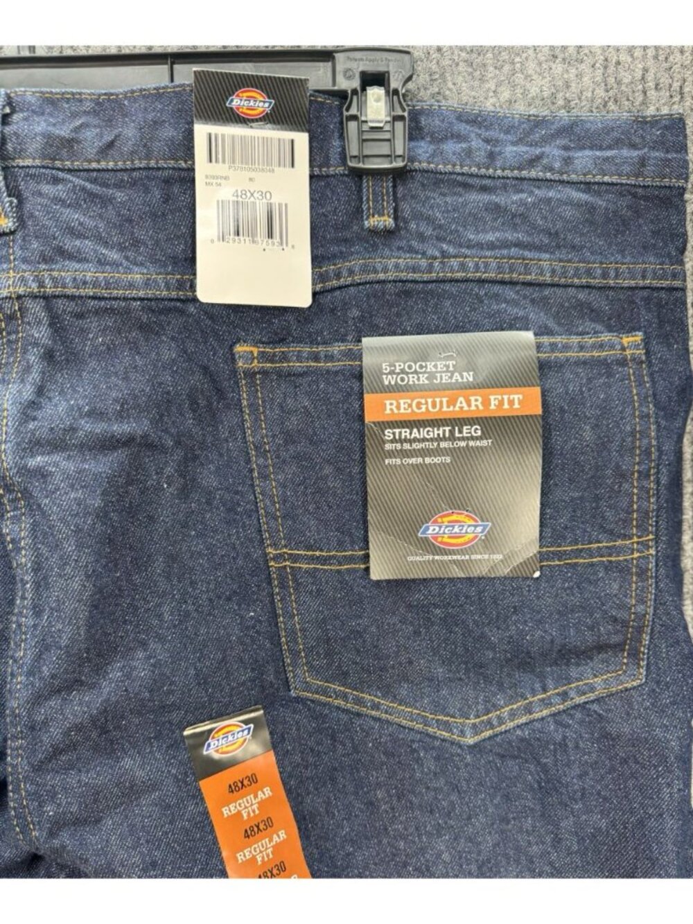 Dickies Straight Leg Jeans Mens 48x30 Blue Denim Regular Fit Fits Over Boots NWT - Picture 3 of 7